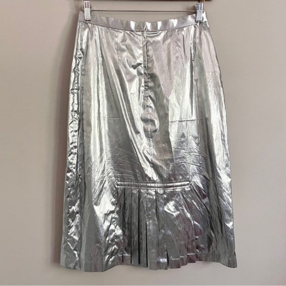 Vintage 70s Silver Metallic Tissue Lamé Lined Midi Party Skirt - M/28-29" - Picture 8 of 9